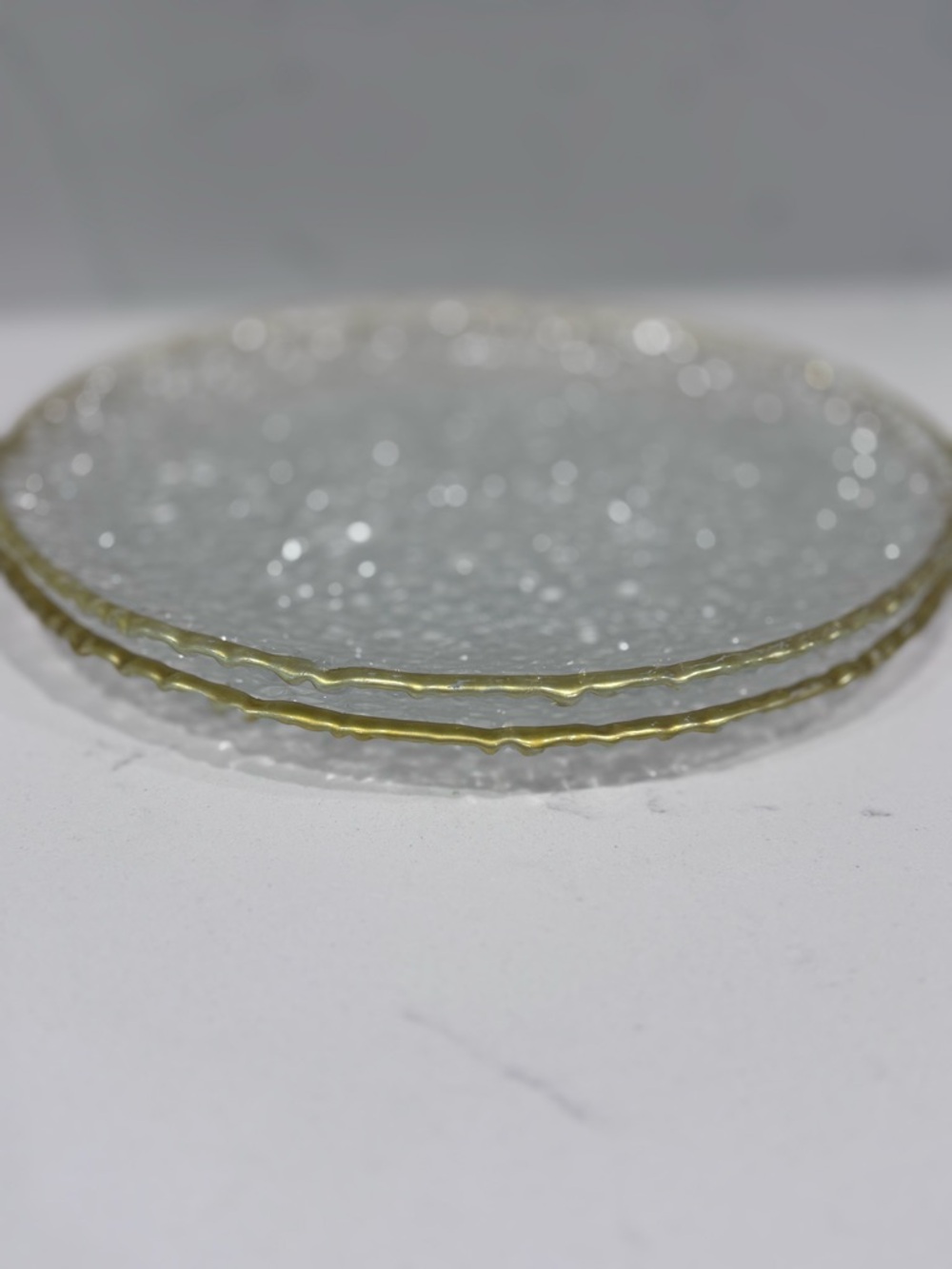 Clear Diamond-like Textured Glass Dessert Plates with Gold Rim - Set of 2
